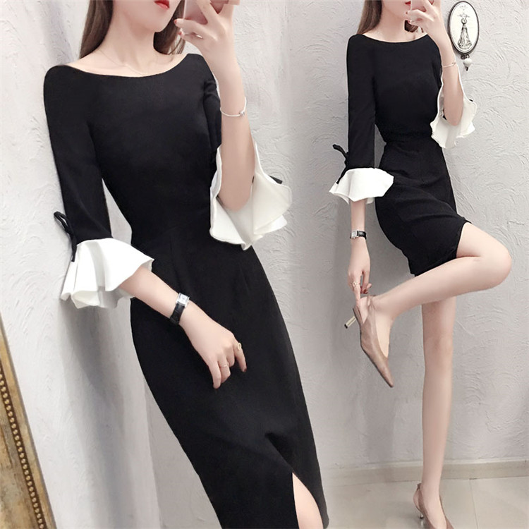 韓国ファッション ワンピース レディース 結婚式 ワンピース 黒 Ol 膝丈 ドレス 薄手 T Marcsdesign Com