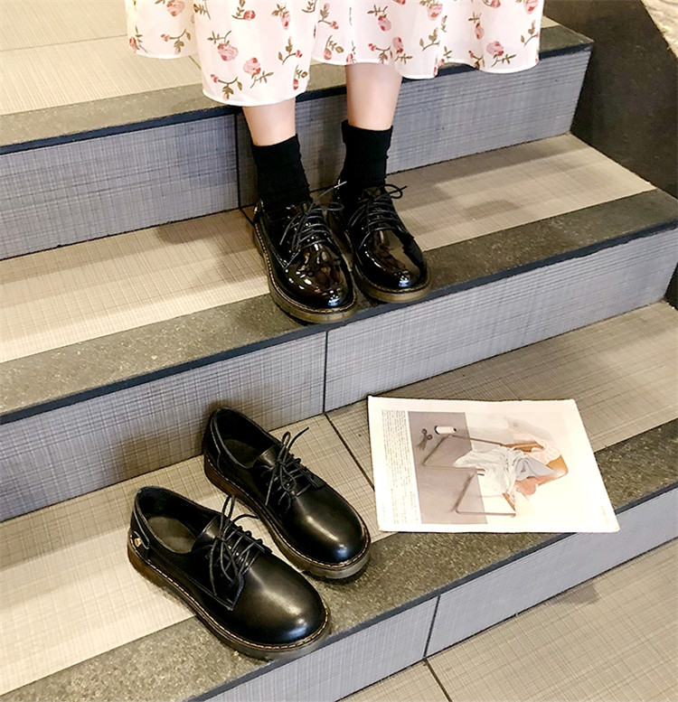 楽天市場 韓国ファッション イギリスの風 学生 厚底 レースアップ 引き紐 女性の靴 単一の靴 T グリンファクトリー