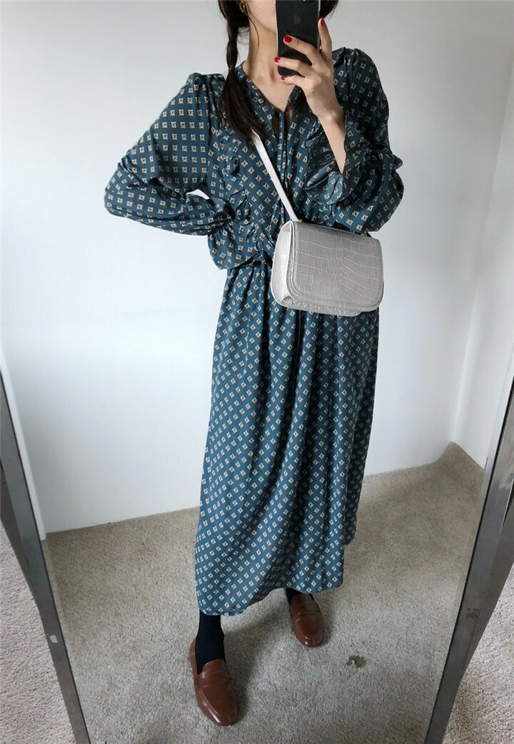 で 韓国モード ワンピース 細身 シフォンお召し物 長袖 ワンピース T Hotjobsafrica Org