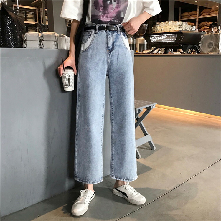 女性美up 韓国ファッション ワイルド 縫付 ストレートレッグジーンズ 女性 学生 T Crunchusers Com