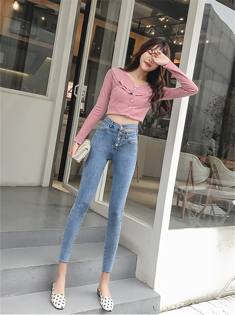 韓国流行り物スリムハイウエストダメージジーンズロングパンツ T Hotjobsafrica Org