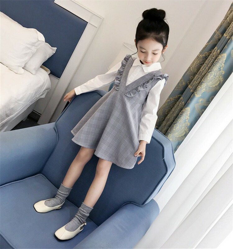 女の子子供服韓国ファッション可愛いおしゃれな長袖チェック柄ワンピース T Educaps Com Br