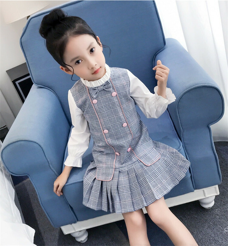 流行のキッズ服韓国ファッション可愛いおしゃれな長袖チェック柄ワンピース T Educaps Com Br