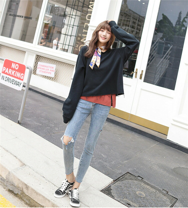 韓国流行り物掏摸ムハイウエストダメージデニムジーンズロングパンツ T Hotjobsafrica Org