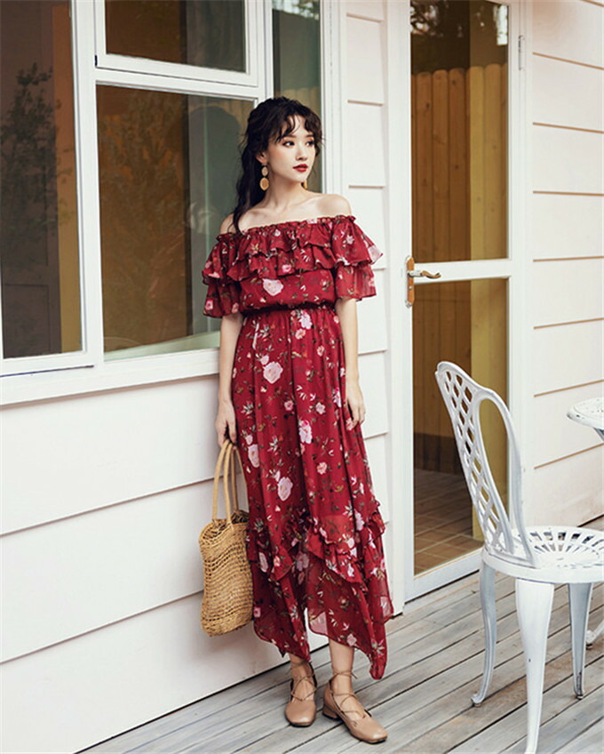 韓国ファッション ヴィンテージ シフォンスカート フリル ワンピース カジュアル T Marcsdesign Com