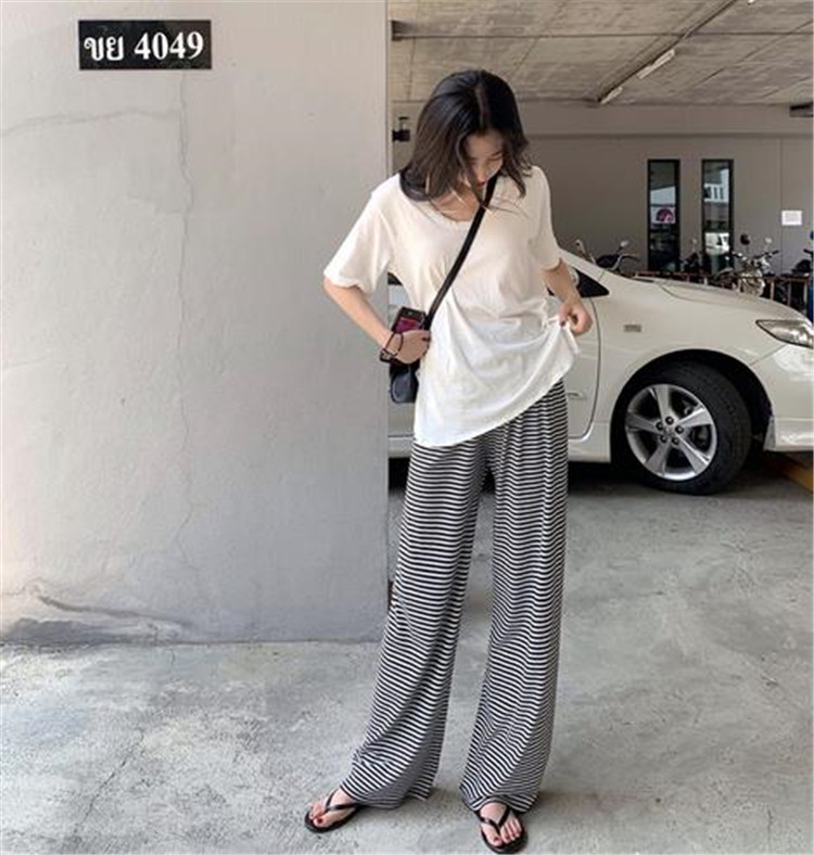 楽天市場 韓国ファッションコレクションスリムフィットボーダーワイドパンツ個性カジュアルパンツ T グリンファクトリー