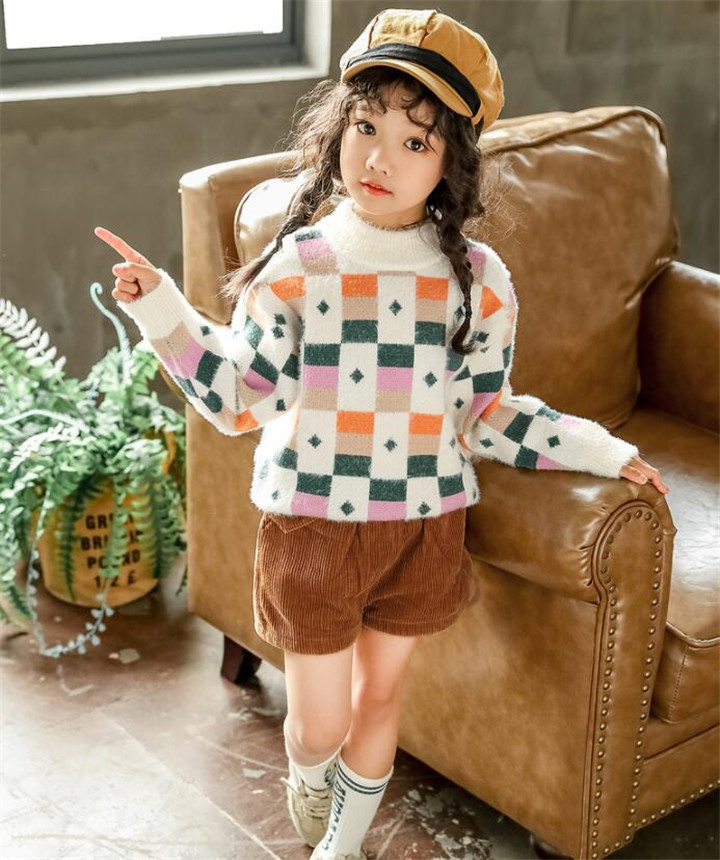 超かわいい セーター 子供服 韓国 チェック柄 ラウンドネック トップス 小さい鮮な T Educaps Com Br