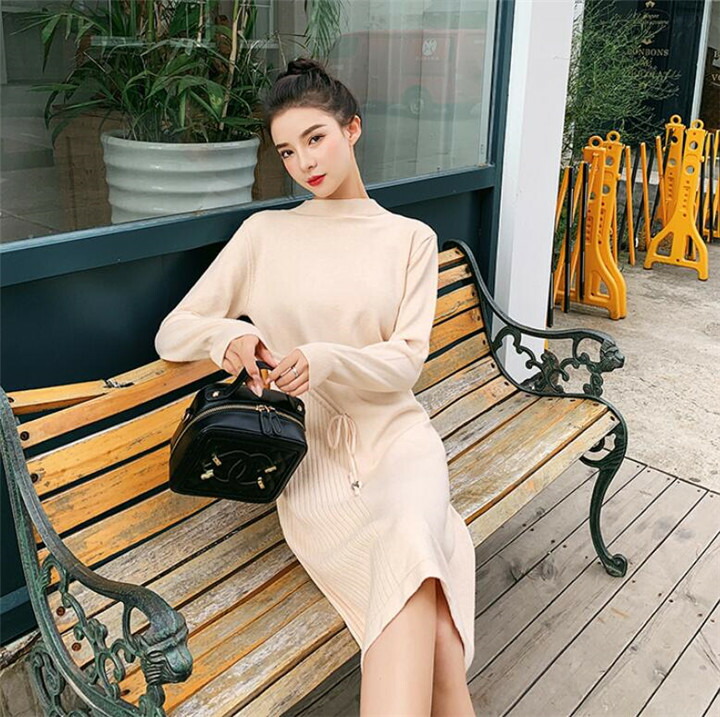 セーター カジュアル ニットワンピース 長袖 ウエスト スリム エレガンス T Educaps Com Br