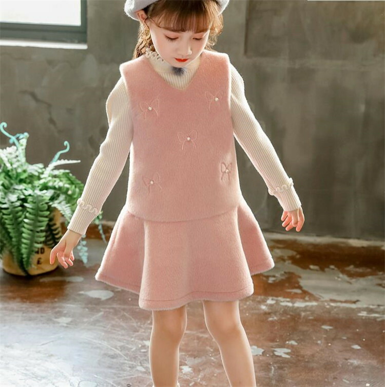 韓国 蝶結び可愛い系ワンピースベストスカート韓国語子供服フリル刺繍ジッパー T Selviorganicstore Com
