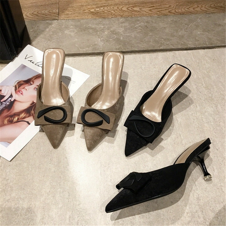 スエード ハイヒール 女性 アウトドア ワイルド ファッション セミスリッパ エレガント T Giosenglish Com