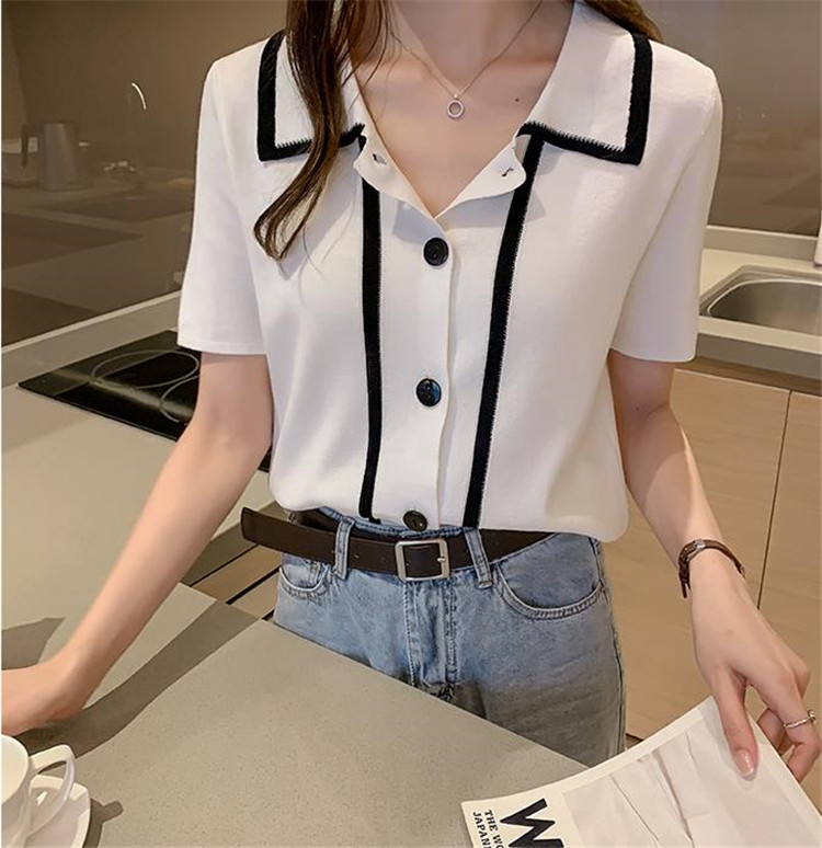 海外セレブトップス 学生 可愛い系 上着 ポロ襟 アイスシルク ニット お出かけ Tシャツ T Crunchusers Com