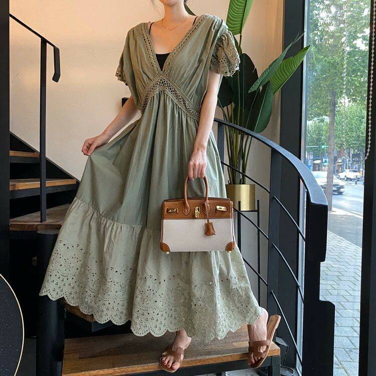 すっきり美人え 深いvネック リゾート セクシー ワンピース ロングスカート T Crunchusers Com