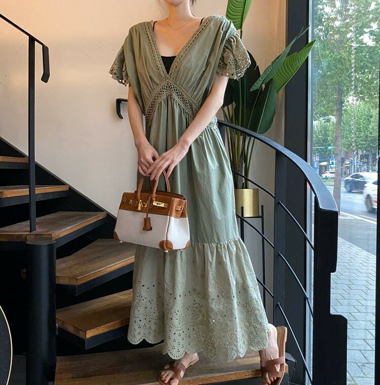 すっきり美人え 深いvネック リゾート セクシー ワンピース ロングスカート T Crunchusers Com