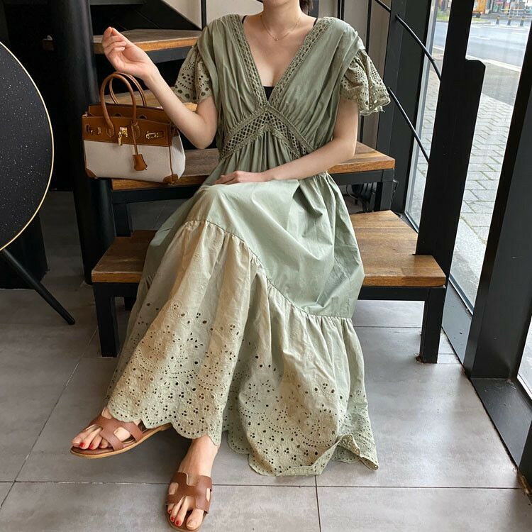 すっきり美人え 深いvネック リゾート セクシー ワンピース ロングスカート T Crunchusers Com