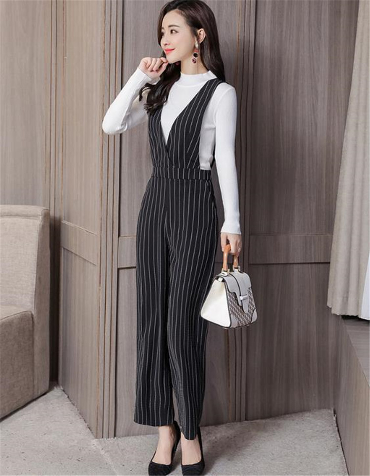 と欠かせない服 韓国ファッション オールインワン サロペット ベアトップ ストライプ ワイドパンツ T Educaps Com Br