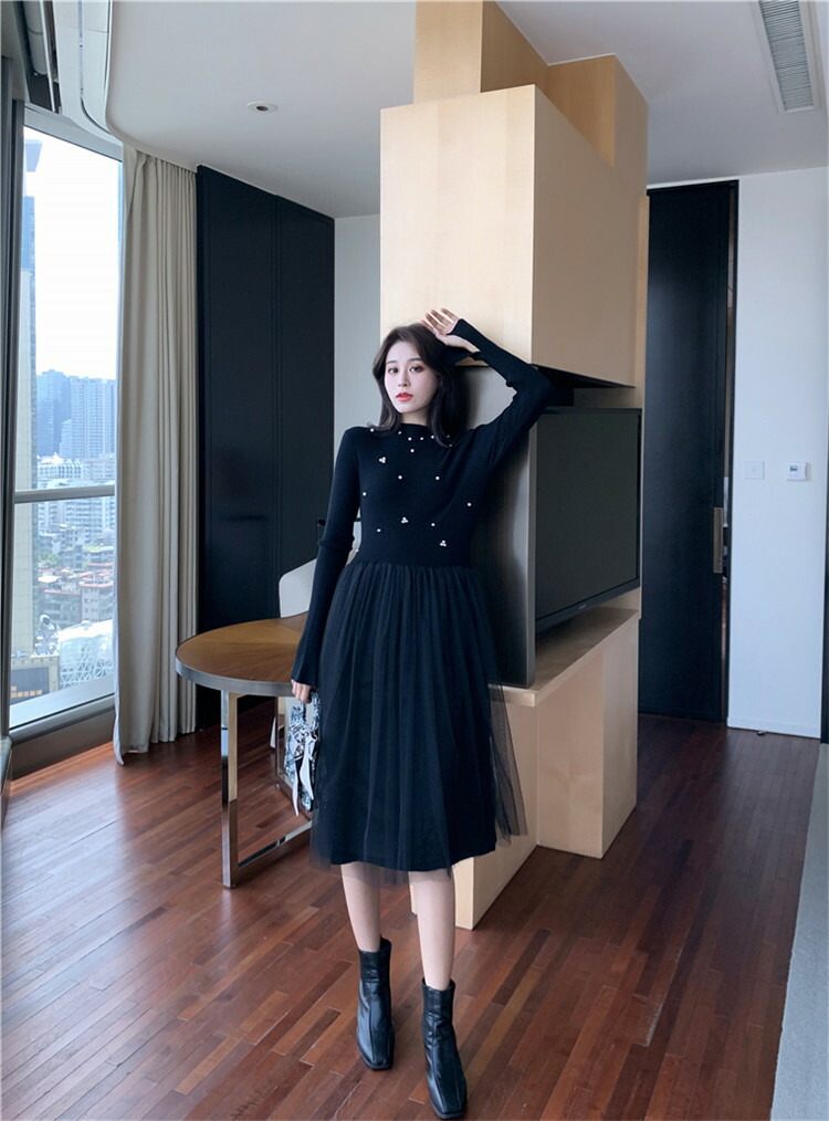 おしゃれ フェイクツーピース ロングスタイル 長袖 編み物 ワンピース インナーウェア セータースカート T Educaps Com Br