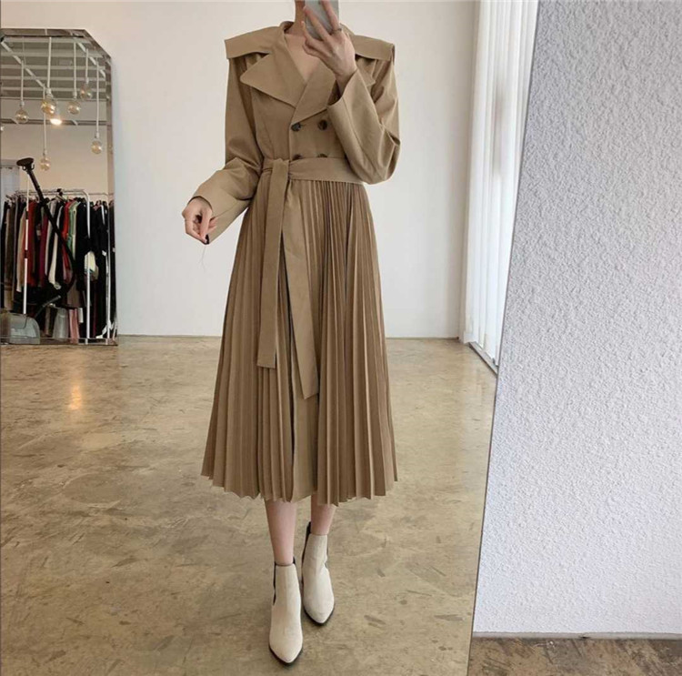 研くされた影韓国流行り物プリーツ バンディング ダブルボタンロングセクションコート T Doorswindowsstairs Co Uk