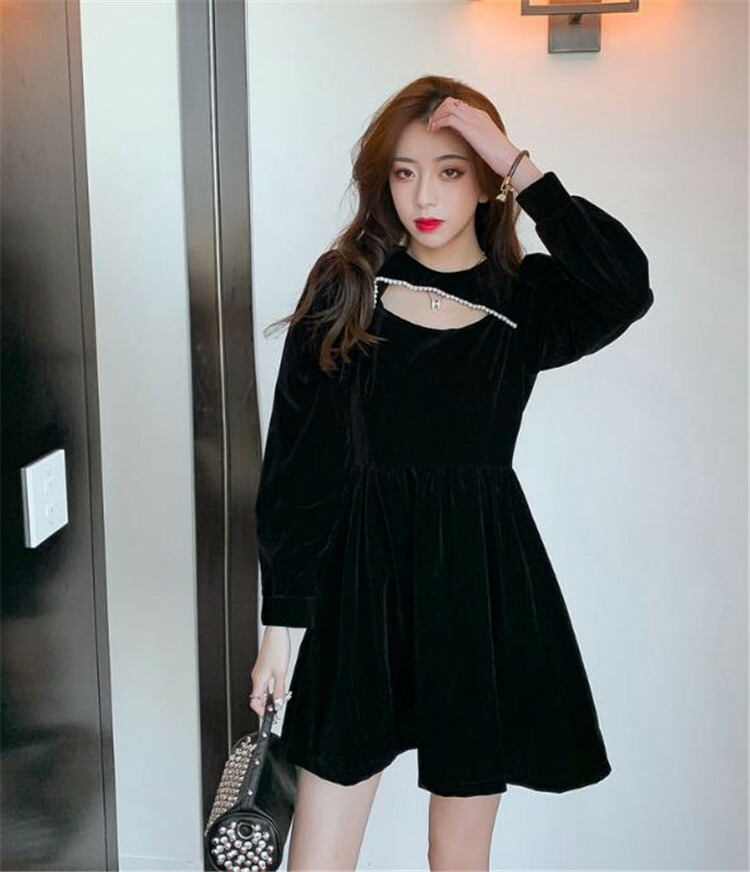韓国ファッション エレガント ワンピース ワンピース ヘップバーン 小さな黒いドレス T Letempslev K7a Com