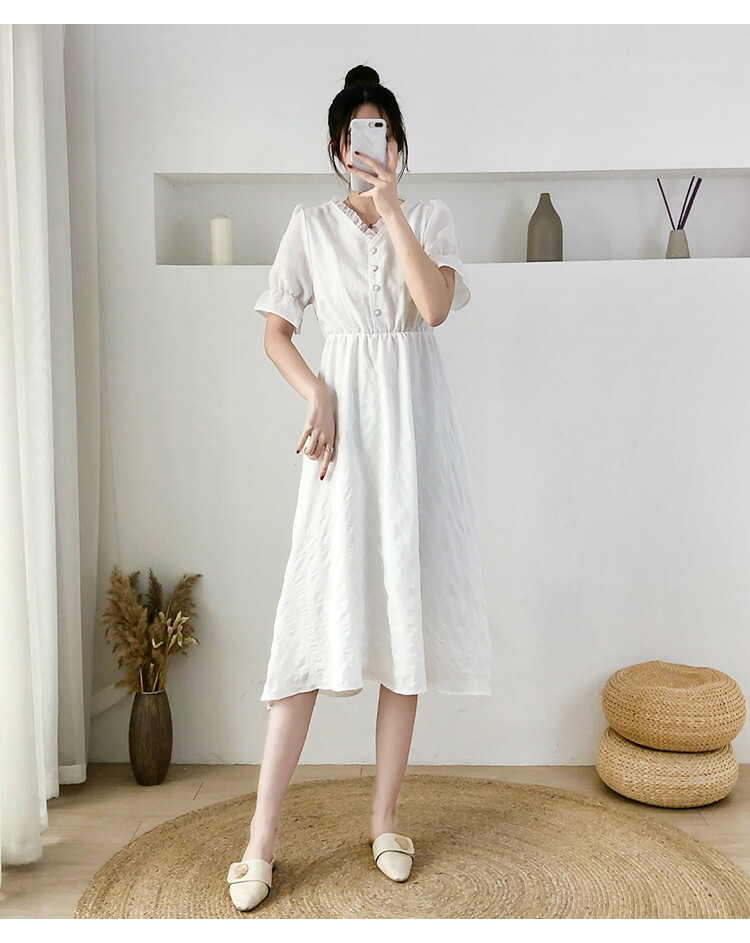 通勤 パフスリーブ V御首 ワンピース きゃしゃ 上品 心安い T Hotjobsafrica Org