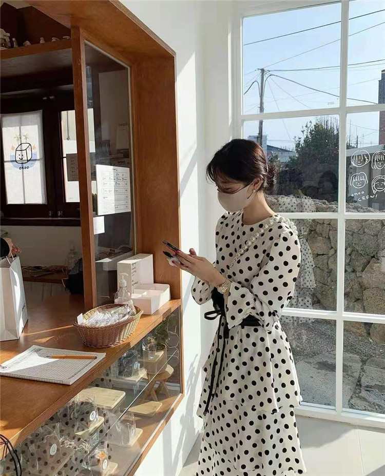 売り切れ次第終了 韓国ファッション シンプル ラウンドネック レトロ ドット ワンピース T Vmaphotographystudios Com