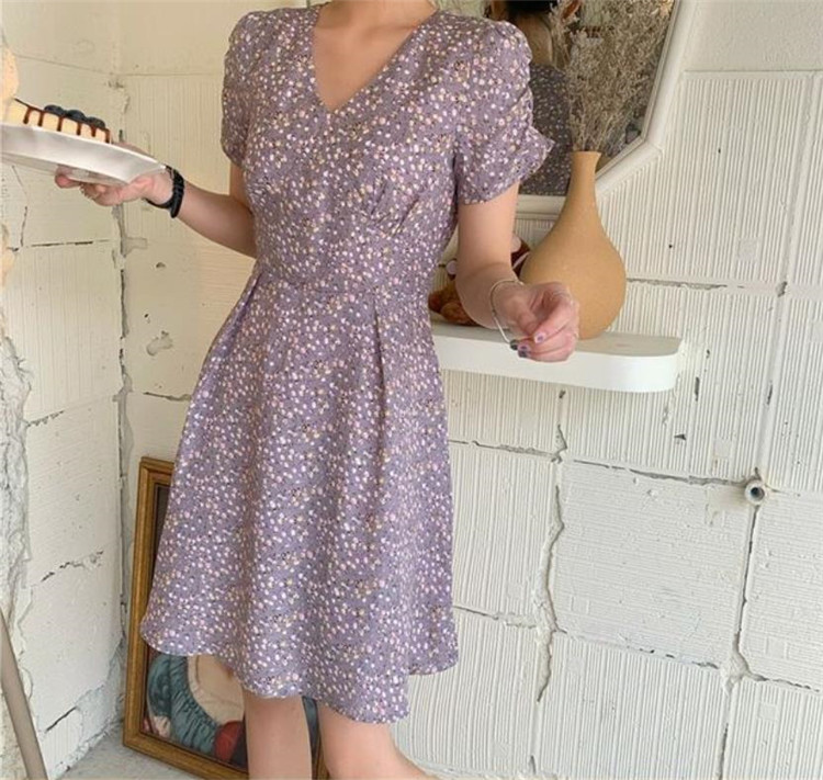 爽やかワンピース 通勤 レトロ 若見せ Vネック 半袖 花柄ワンピ バックジッパー スリム T Educaps Com Br