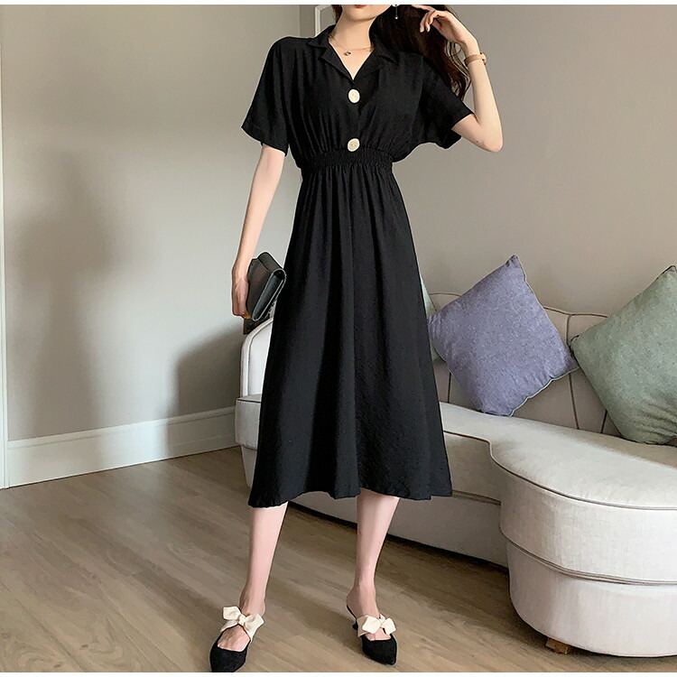 ここであなたが一番美しいです ラペル 快適 ワンピース 半袖 シンプル 韓国語版 T Marcsdesign Com