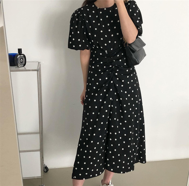 通勤 スリム ドット パフスリーブ ワンピース ロング T Giosenglish Com