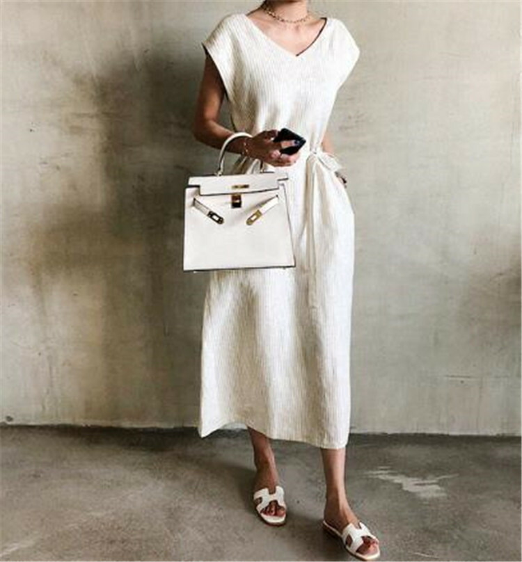 ストライプ ワンピース レディース ロングスカート シンプル 韓国ファッション T Educaps Com Br