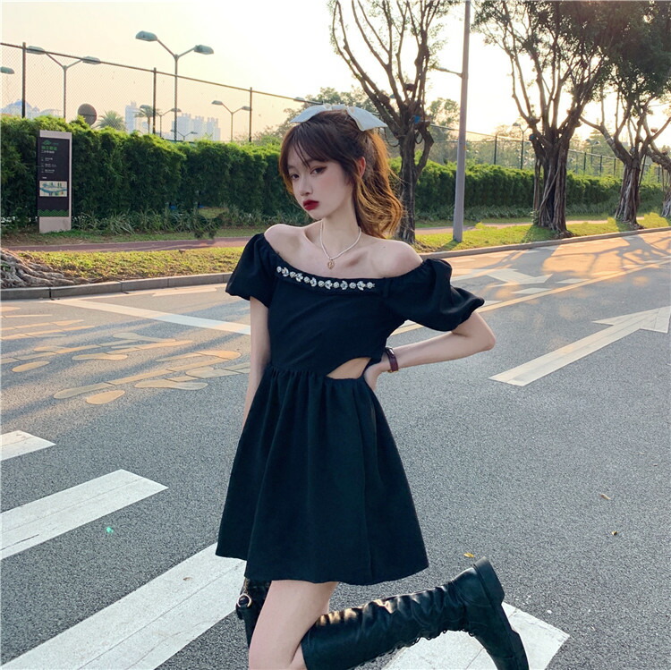 韓国流行り物 ファッション か細い 地味頚部 半袖 明広げ真西 ワンピース T Doorswindowsstairs Co Uk