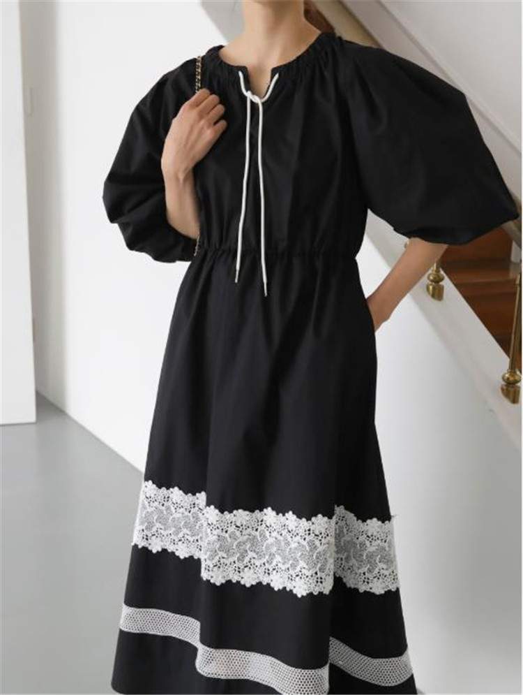 ランタンスリーブ ロングスカート カジュアル 婦人服 Vネック ワンピース レース T Educaps Com Br