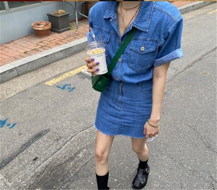 楽天市場 ショート丈 カジュアル ラペル シャム デニム ワンピース T グリンファクトリー