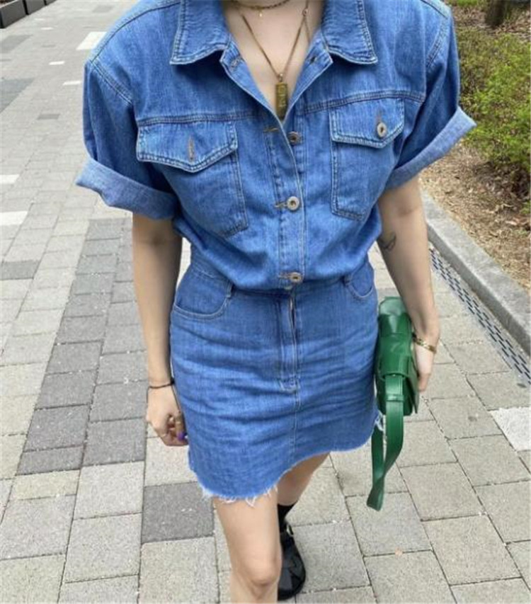 ショート丈 カジュアル ラペル シャム デニム ワンピース T Epheseweb Com