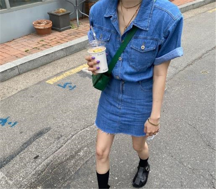 ショート丈 カジュアル ラペル シャム デニム ワンピース T Marcsdesign Com