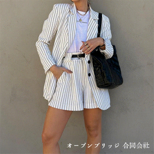 ストライプショートパンツコートセットアップ (T)