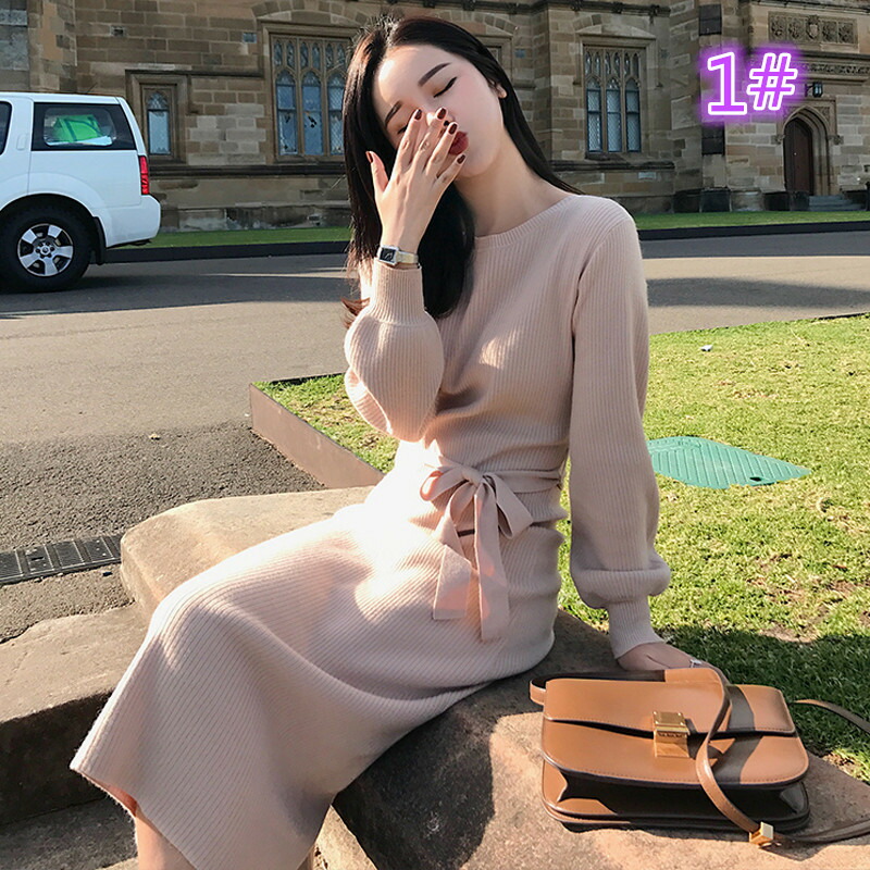丸首 衣 編み物ワンピース 長袖ワンピース ロングワンピース 無地 格好いい T Hotjobsafrica Org