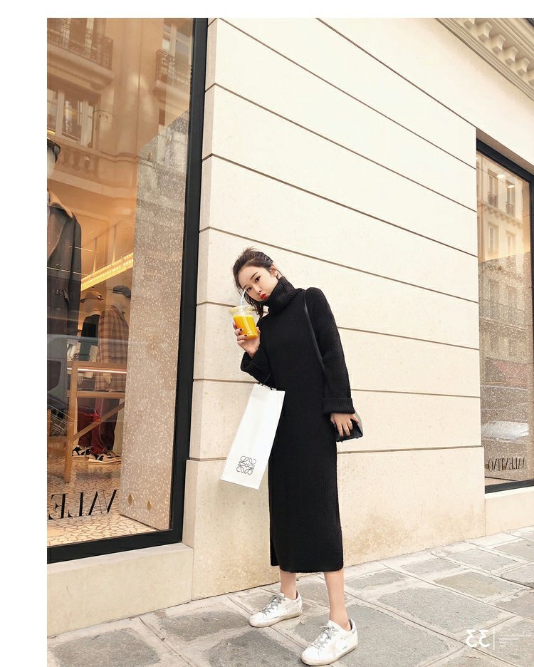 ニットワンピース 長袖ワンピース ハイネックワンピース ロング丈 無地 厚手 T Marcsdesign Com
