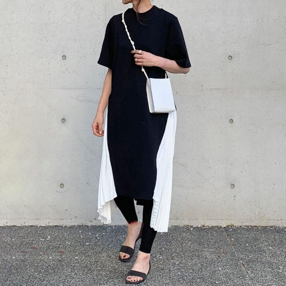 ワンピース ロングワンピ プリーツワンピ マキシワンピ 着痩せ 半袖 体型カバー カジュアル T Educaps Com Br