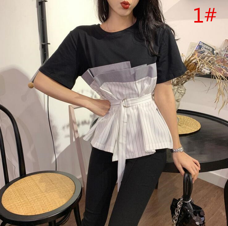 異素材mix Tシャツ フレアtシャツ ベルト付 バックスリット 半袖 レディース 韓国ファッション T Educaps Com Br