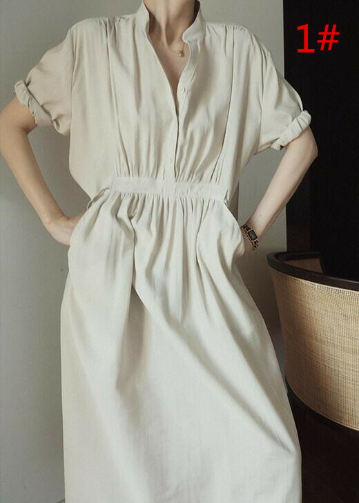 ワンピース ロング丈ワンピース レトロ調 半袖 カジュアル 体型カバー 着痩せ きれいめ T Giosenglish Com