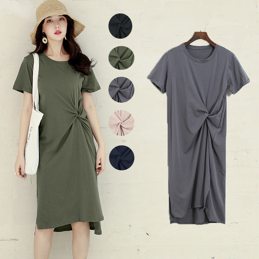 レディースワンピース 丸襟 スリット Tシャツワンピース トップス 5色 T Concertideas Com