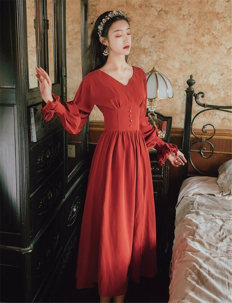 ワンピース スリム フレンチ レトロ ヘップバーン風 Vネック 上品映え シフォン T Giosenglish Com