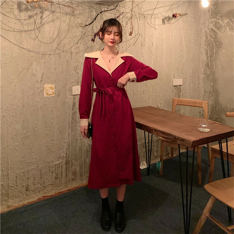 レトロ フレンチ 細い ファッション V喉頚 真西 ロングスカート T Foxunivers Com