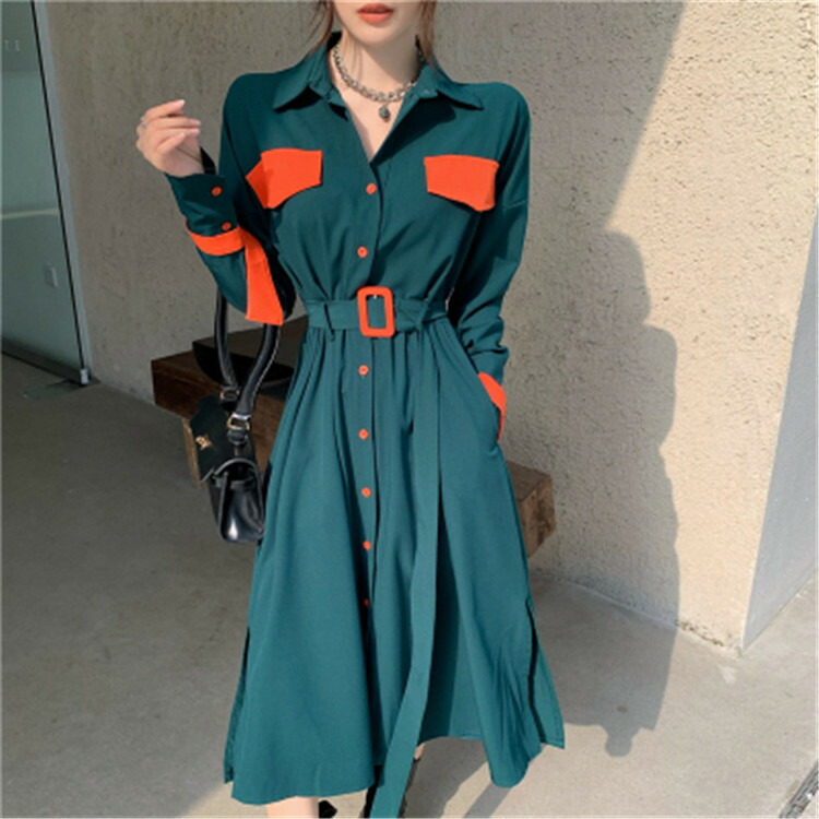 C シャツ ロングスカートおしゃれ コントラスト可愛い系ワンピース T Jurisaxis Com