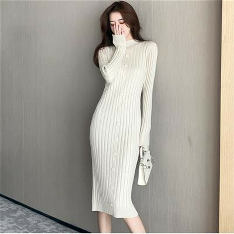 膝の上 レトロ 単体ボタン コート付き インナー セーター 編み物 長袖 上品映え ワンピース T Educaps Com Br