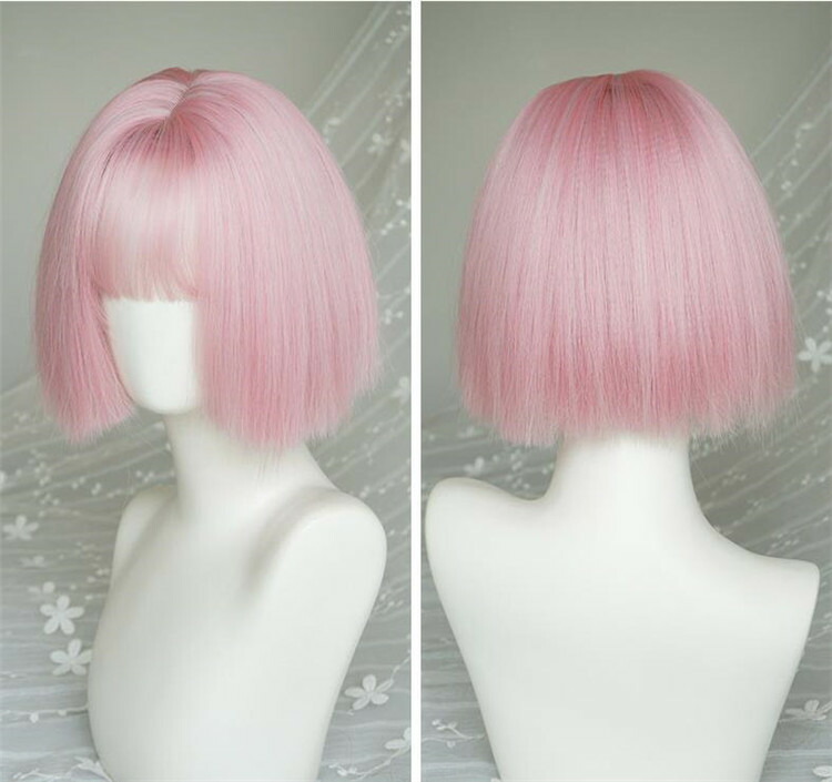 ウィッグショートヘアふんわり 人品 さくら色 ショートストレートヘア エアー 前髪 T Hotjobsafrica Org
