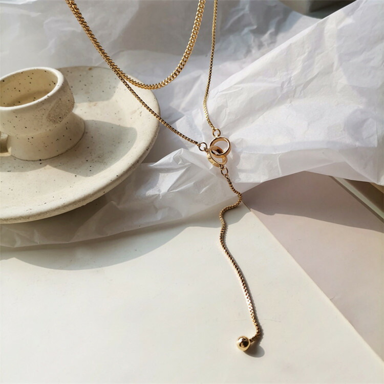 シンプル 細いチェーン セーターチェーン ファッション 二重のネックレス 個性的 トレンド T Concertideas Com
