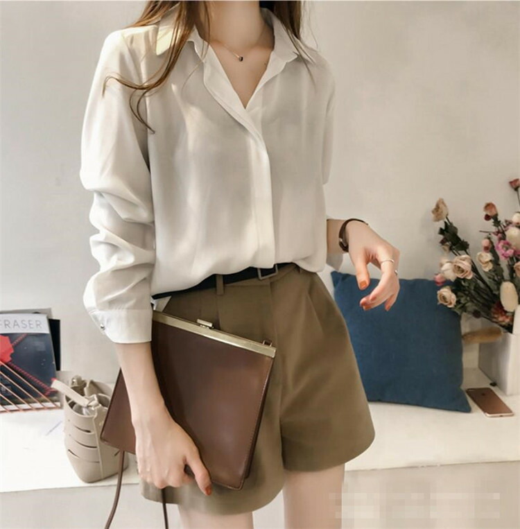韓国ファッション 無地の色合い シャツ 長袖 簡単 Ol因習 華奢 しなやか T Hotjobsafrica Org