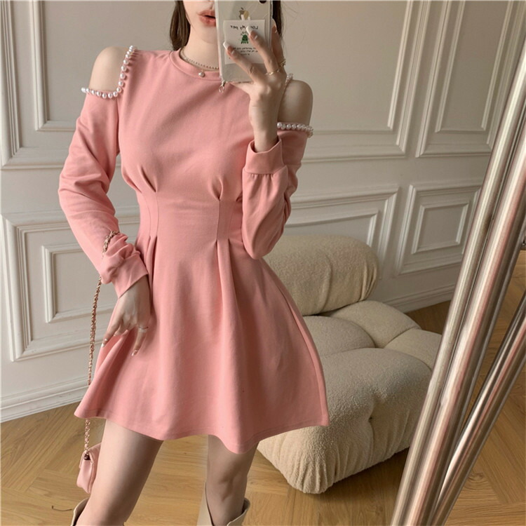 可愛い系 おしゃれ スリム ハイウエスト オフショルダー ビーズ ワンピース T Educaps Com Br