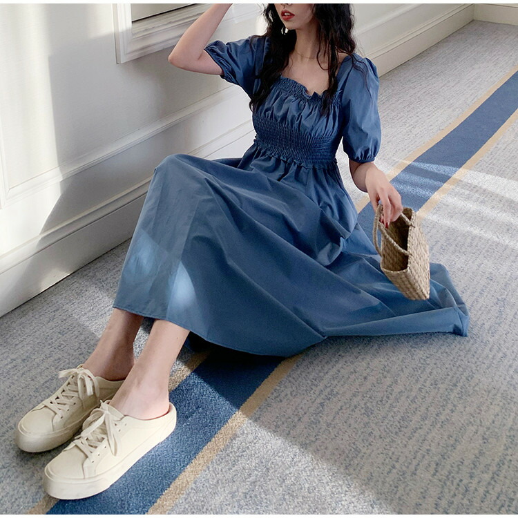 毎日着たいデザイン フランス語 レトロ スクエアネック パフスリーブ ハイウエスト 可愛い系 T Marcsdesign Com