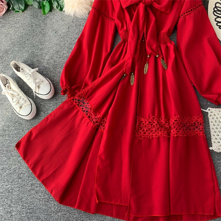 スロット ロングスカート レトロ V首 フード倖 ワンピース 格好良い T Foxunivers Com